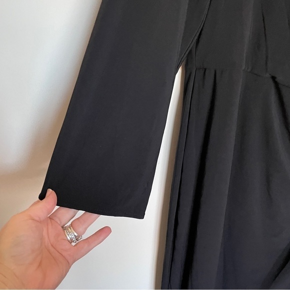 La Femme Ruched Jersey Column Gown with Leg Slit Black 24 - Picture 5 of 12